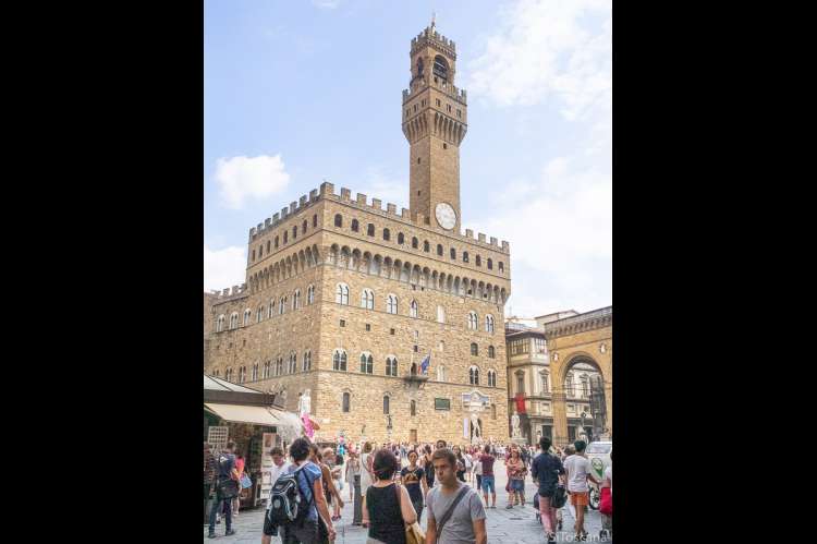 Bildet viser Palazzo Vecchio på Piazza della Signoria. I Firenze, Toscana, Italia.