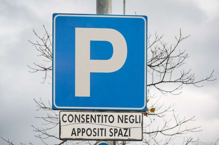 Bildet viser parkeringsskilt med teksten Tillat å parkere innenfor de oppmerkede feltene.