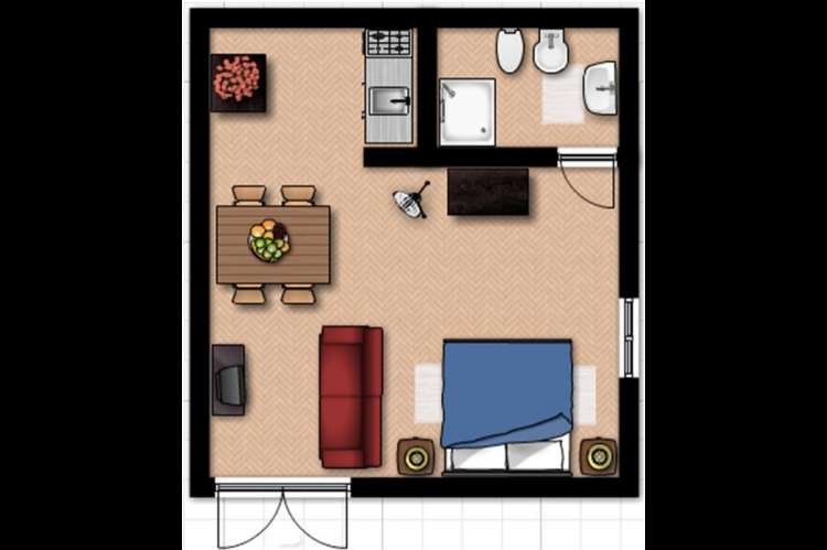 Skisse over rom i leiligheten Abete. Planskisse. Foto