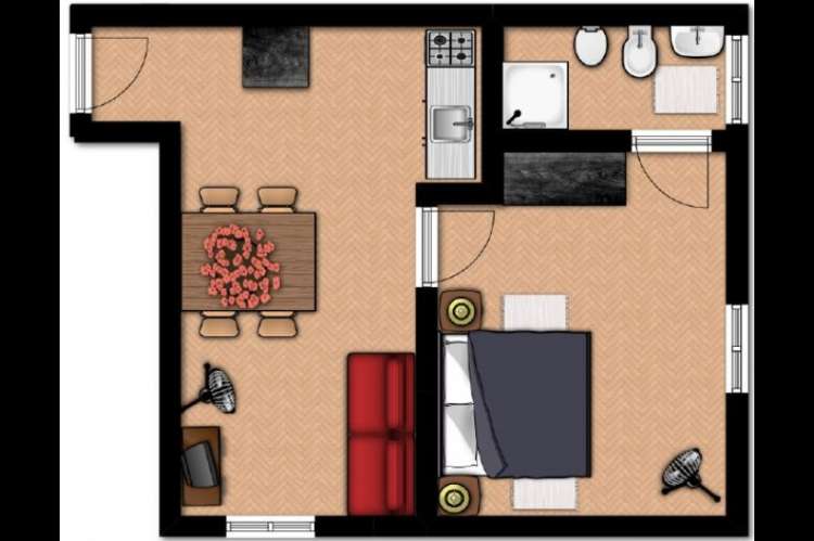 Skisse over rom i leiligheten Acacia. Planskisse. Foto