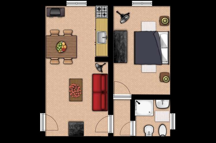 Skisse over rom i leiligheten Ginepro. Planskisse. Foto