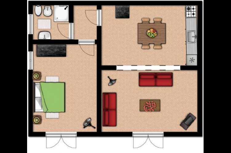 Skisse over rom i leiligheten Ginestra. Planskisse. Foto