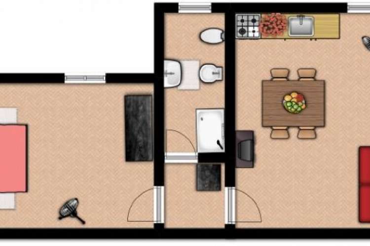 Skisse over rom i leiligheten Olivo. Planskisse. Foto