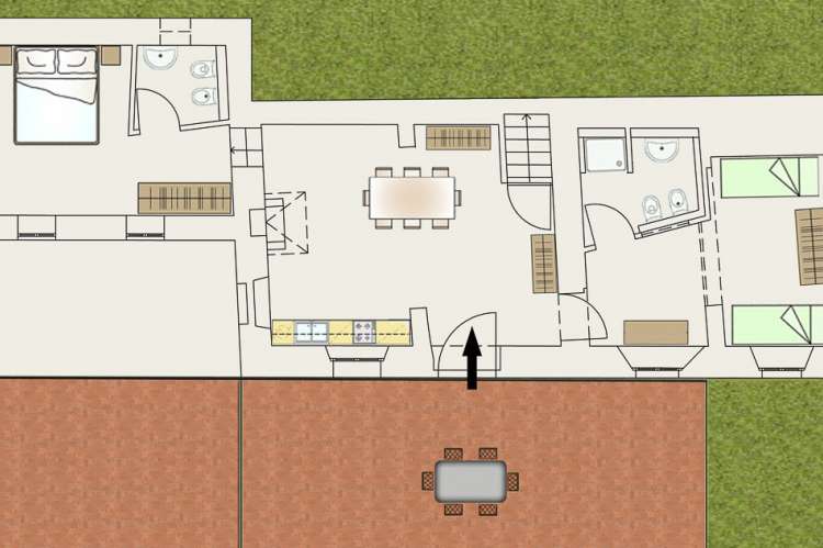 Bildet viser skisse Villa Pace, 1. etg.