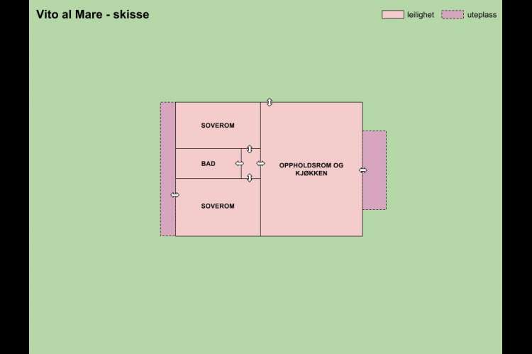 Bildet viser skisse over ferieleiligheten Vito al Mare i Castiglioncello.