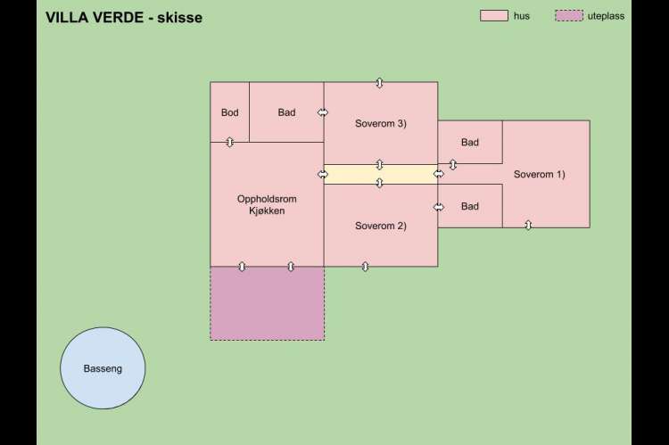 Bildet viser plantegning av feriehuset Villa Verde.