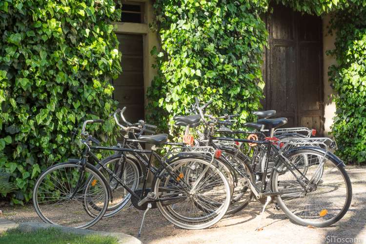 Bildet viser sykler ved feriehus i landsby i Toscana.