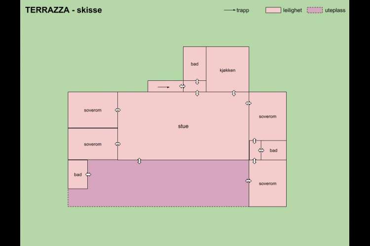 Bildet viser planskisse av ferieleiligheten Terrazza i landsby i Toscana.