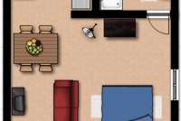 Skisse over rom i leiligheten Abete. Planskisse. Foto