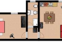 Skisse over rom i leiligheten Olivo. Planskisse. Foto