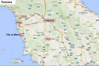 Bildet viser kart med beliggenhet til ferieboligen Vito al Mare i Toscana.