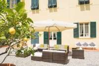 Bildet viser sitrontrær på terrassen utenfor villa ved Pisa i Italia.