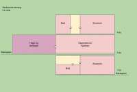 Casetta Livia – Skisse Romskisse av feriehuset Casetta Livia. Fra hagen kommer man direkte inn til oppholdsrom og kjøkken. Bilde