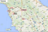 Bildet viser kart over Toscana og beliggenheten til feriehuset Maria Rosa ved Pisa.