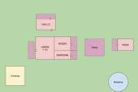 Skisse over hus og rom i ferieleilighetene på olivengården Artemisia.