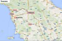 Kartskisse der ferieboligen Artemisia er inntegnet like sør for Pisa. Nærhet til internasjonal flyplass og byene Firenze og Lucca.. 